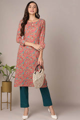 Pink Rayon Embroidered Keyhole Neck KurtI Set