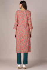 Pink Rayon Embroidered Keyhole Neck KurtI Set