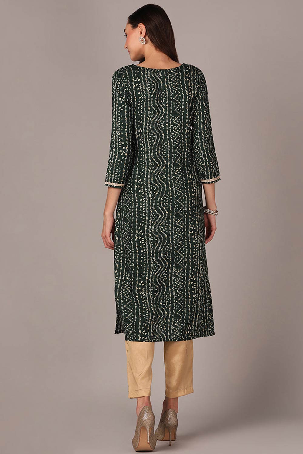 Green Rayon Embroidered Round Neck KurtI Set