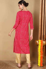 Pink Rayon Floral Print Round Neck KurtI Set