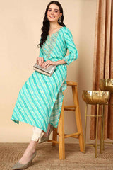 Green Rayon Leheriya Straight Fit KurtI Set