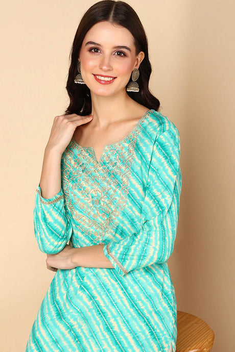 Green Rayon Leheriya Straight Fit KurtI Set