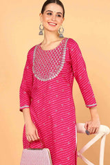 Pink Cotton Leheriya Straight Fit Kurta Set