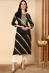 Black Rayon Leheriya Straight Fit KurtI Set