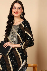 Black Rayon Leheriya Straight Fit KurtI Set