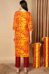 Orange Rayon Abstract Print Straight Fit KurtI Set