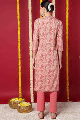 Pink Rayon Floral Straight Fit KurtI Set