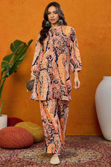 Orange Rayon Blend Paisley Printed Straight Co Ords Sets