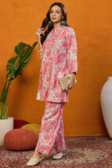 Pink Rayon Blend Paisley Printed Straight Co Ords Sets