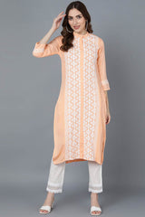 Pink Polysilk Embroidered Mandarin Collar KurtI Set