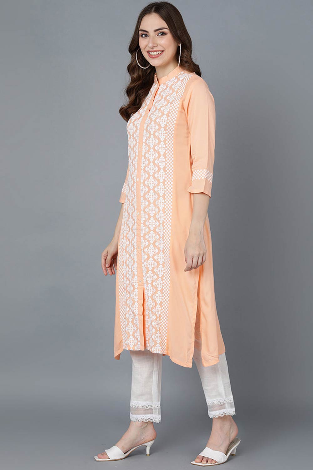 Pink Polysilk Embroidered Mandarin Collar KurtI Set