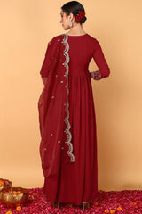 Red Georgette Embroidered Zari Work Flared Kurta Set