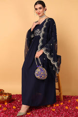 Blue Georgette Embroidered Zari Work Flared Kurta Set