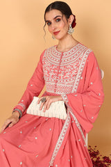 Pink Georgette Embroidered Thread Work Flared Kurta Set