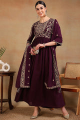 Maroon Poly Georgette Embroidered Anarkali Kurta Set