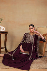 Maroon Poly Georgette Embroidered Anarkali Kurta Set