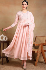 Peach Georgette Embroidered Anarkali Kurta Set