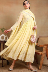 Yellow Georgette Embroidered Anarkali Kurta Set