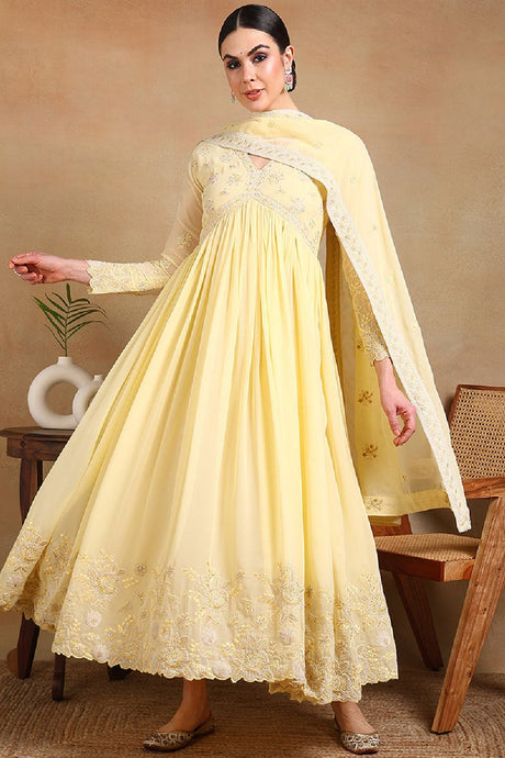 Yellow Georgette Embroidered Anarkali Kurta Set