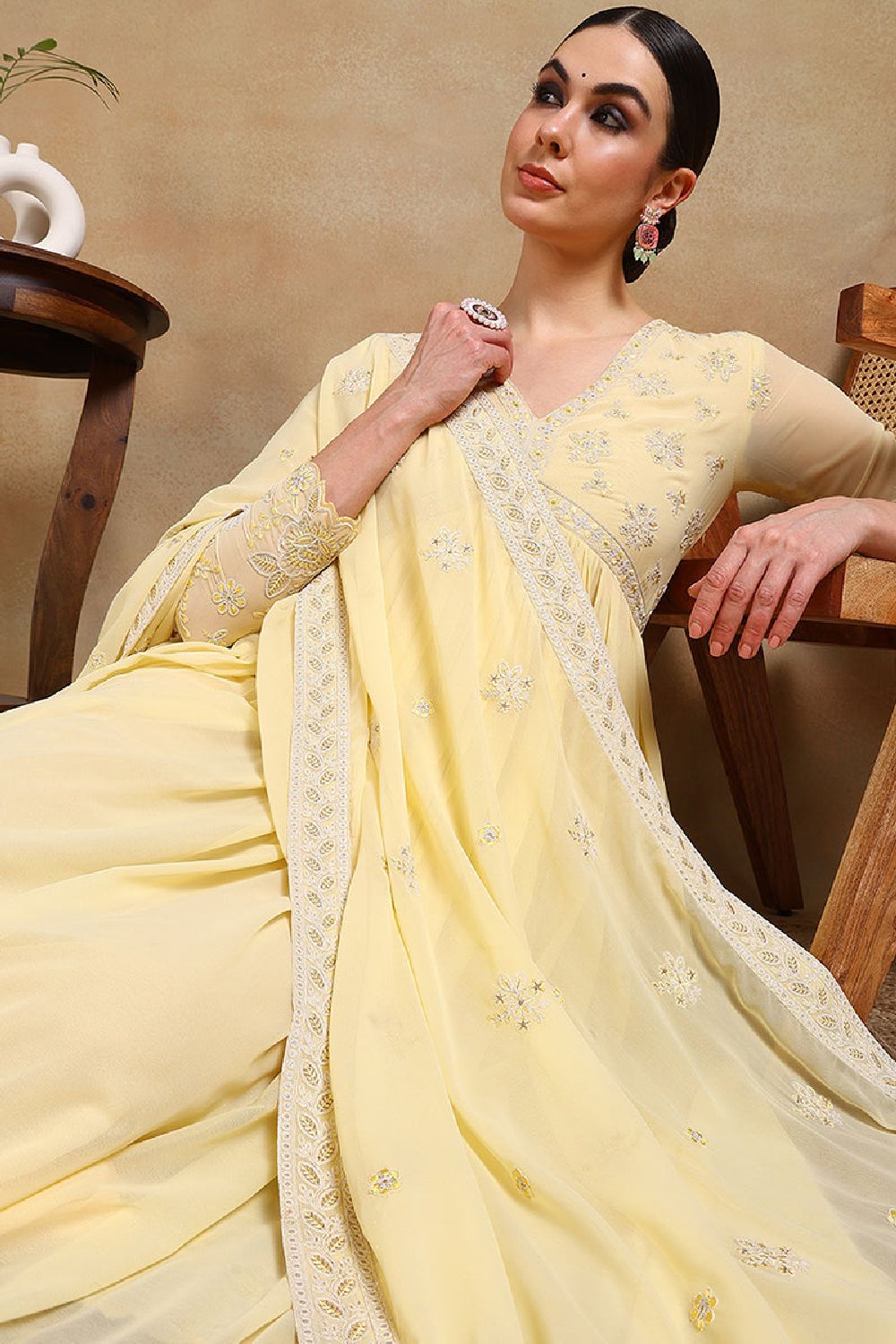 Yellow Georgette Embroidered Anarkali Kurta Set