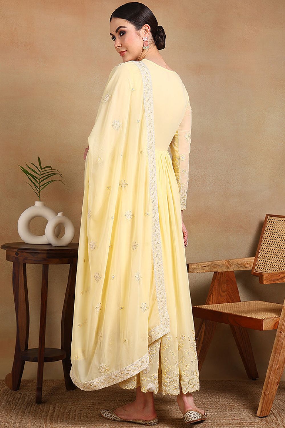 Yellow Georgette Embroidered Anarkali Kurta Set