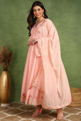 Peach Georgette Embroidered Sequins Anarkali Gown With Dupatta