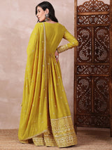 Mustard Georgette Solid Embroidered Anarkali Gown With Dupatta