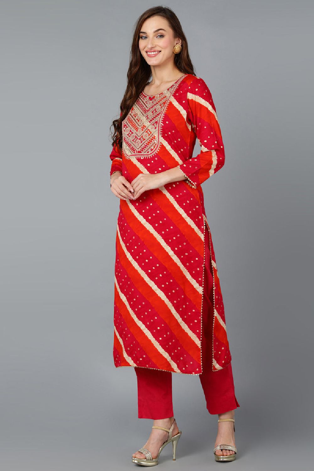 Pink Viscose Rayon Embroidered Leheriya Printed Kurta Pant With Dupatta