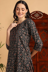 Black Pure Cotton Floral Printed Suit Set