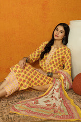 Yellow Rayon Blend Floral Printed Straight Suit Set