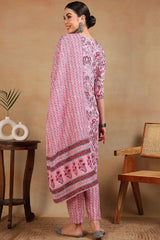 Pink Rayon Blend Floral Printed Straight Suit Set