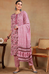 Pink Rayon Blend Floral Printed Straight Suit Set