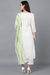 Green Rayon Blend Solid Embroidered Straight Suit Set