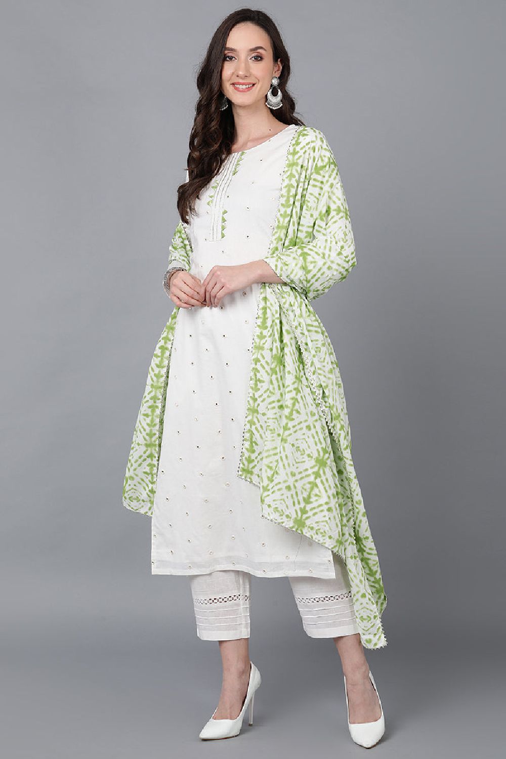 Green Rayon Blend Solid Embroidered Straight Suit Set