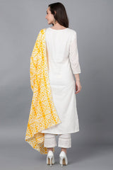 Yellow Rayon Blend Solid Embroidered Straight Suit Set