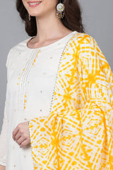 Yellow Rayon Blend Solid Embroidered Straight Suit Set