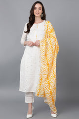 Yellow Rayon Blend Solid Embroidered Straight Suit Set