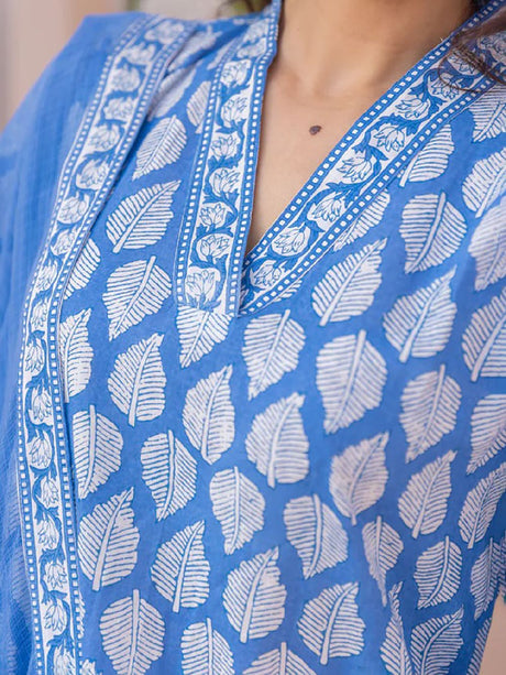 Blue Viscose Rayon Paisley Printed Straight Kurta Trouser With Dupatta