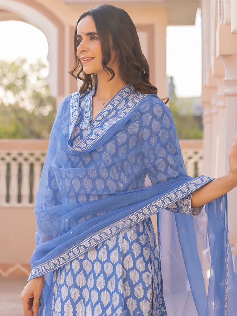 Blue Viscose Rayon Paisley Printed Straight Kurta Trouser With Dupatta