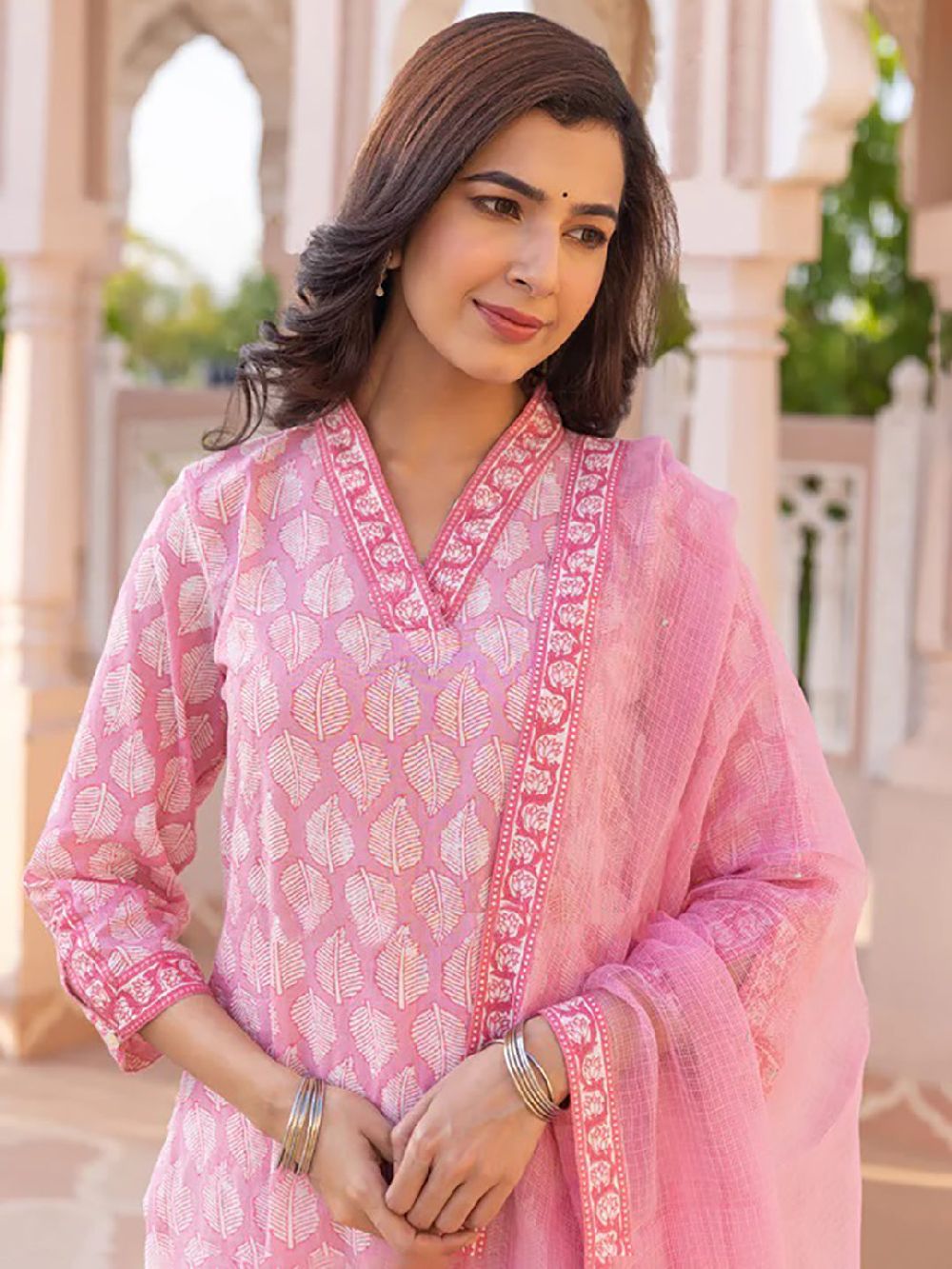 Pink Viscose Rayon Paisley Printed Straight Kurta Trouser With Dupatta