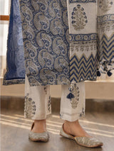 Navy Blue Viscose Rayon Paisley Printed Straight Kurta Palazzo With Dupatta