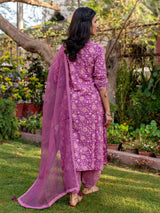 Purple Viscose Rayon Floral Printed Straight Kurta Salwar With Dupatta