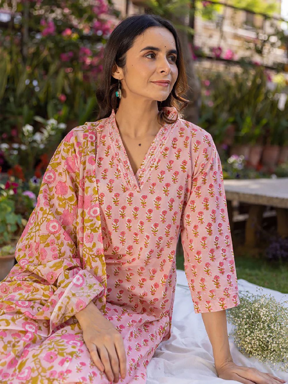 Pink Viscose Rayon Floral Printed Straight Kurta Palazzo With Dupatta