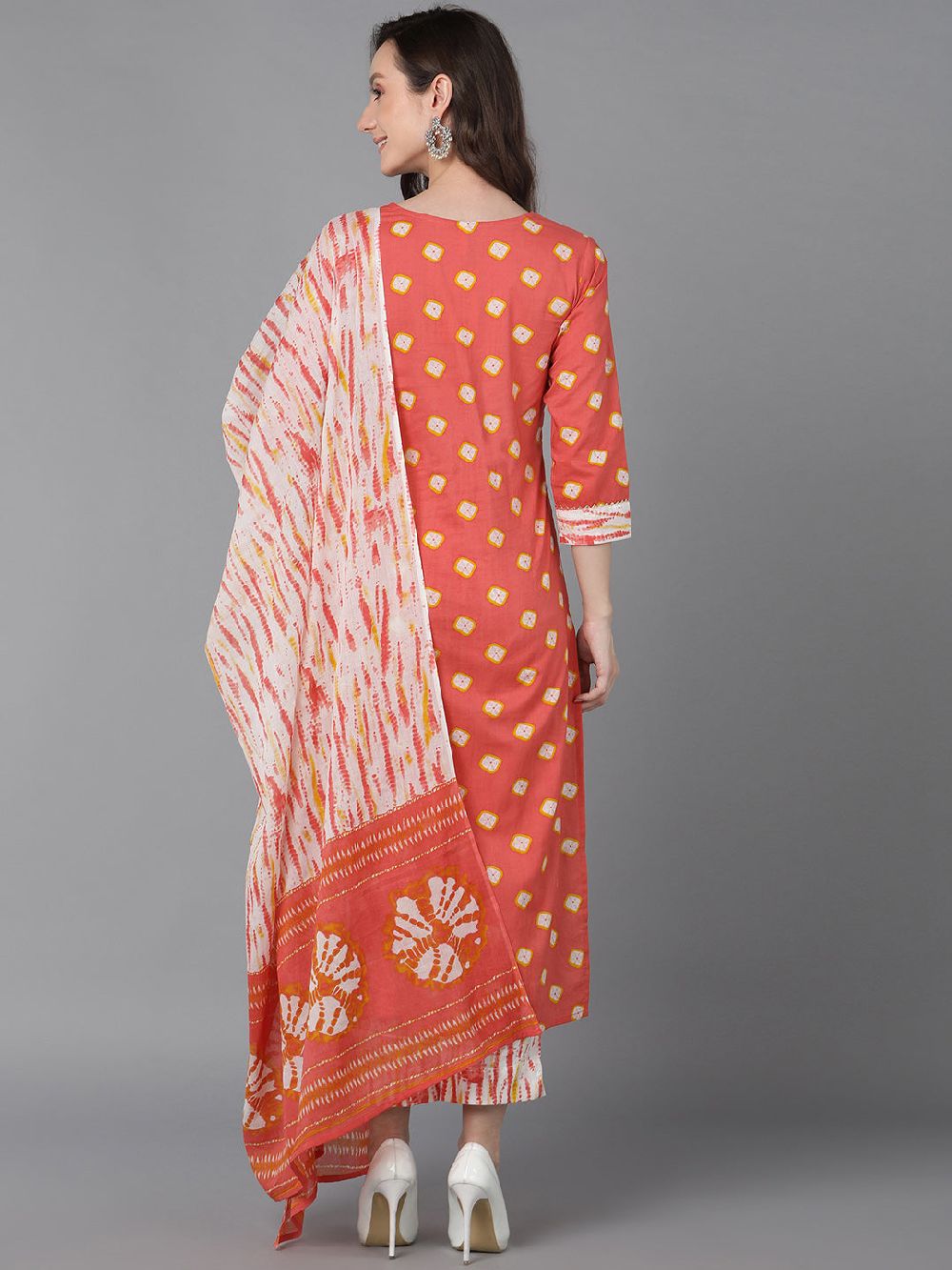 Orange Rayon Blend Bandhani Embroidered Straight Kurta Trousers With Dupatta