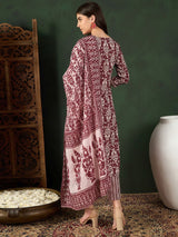 Maroon Rayon Blend Ethnic Motifs Printed Straight Kurta Trouser With Dupatta