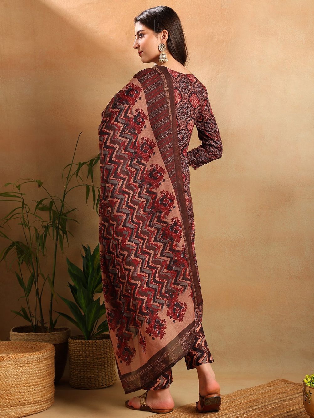 Multi Rayon Blend Floral Printed Straight Kurta Trousers With Dupatta