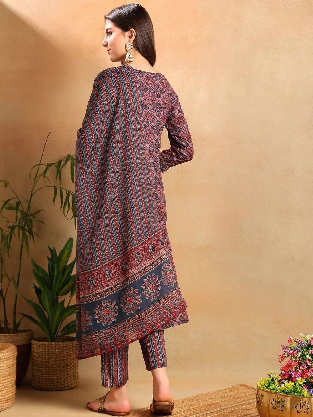 Blue Rayon Blend Ethnic Motifs Printed Straight Kurti Pants With Dupatta