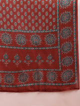 Brown Rayon Blend Floral Printed A-Line Kurta Trouser With Dupatta