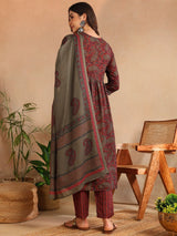 Red Rayon Blend Paisley Printed A-Line Kurta Trouser With Dupatta