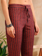 Red Rayon Blend Paisley Printed A-Line Kurta Trouser With Dupatta